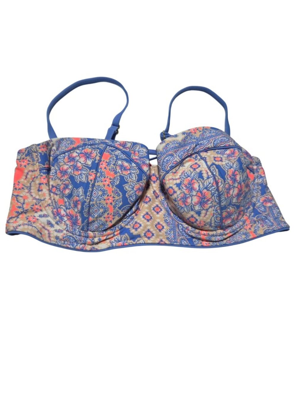 Xhilaration XL Floral Paisley Bikini Top With Tassels Adjustable Straps Blue & P